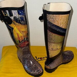 ICON Artistic Tall Rain Boots with Van Gogh Design Size 5 Brand New!